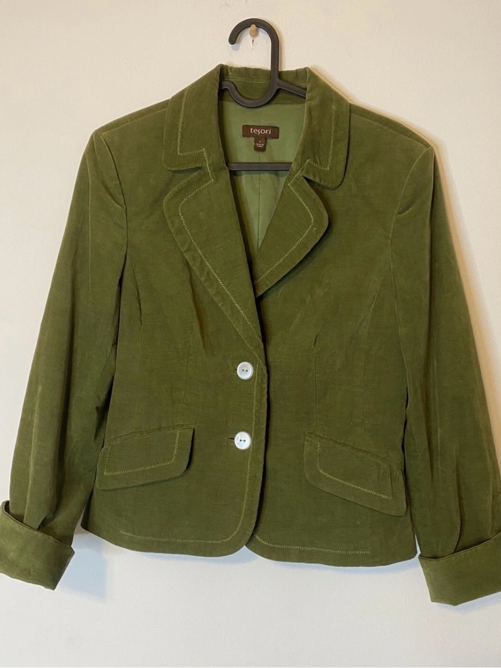 Tesori Olive Corduroy Tailored Blazer Jacket